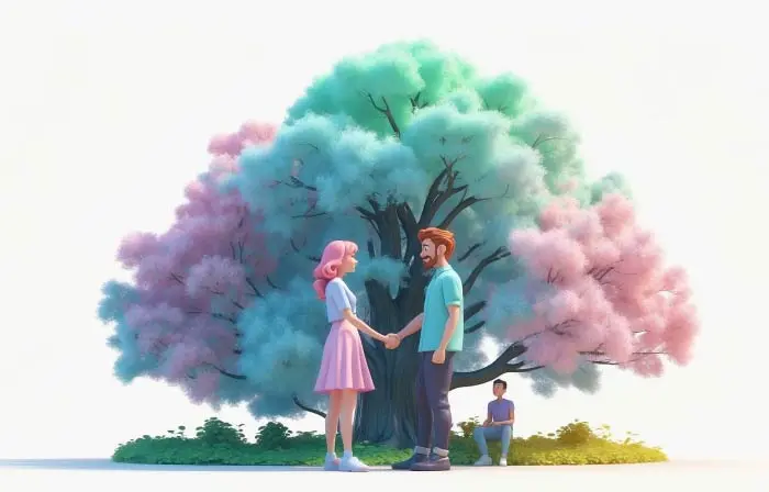 Couple Meeting Outdoors in the Park 3D Illustration